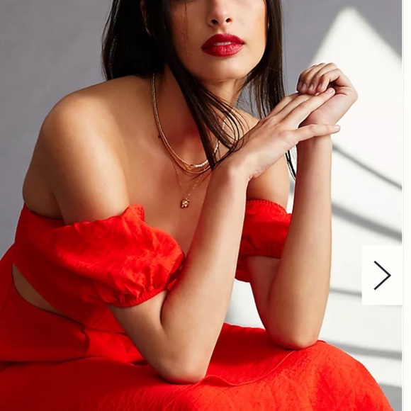 Anthropologie red off shoulder cutouts dress 8 - Picture 2 of 8